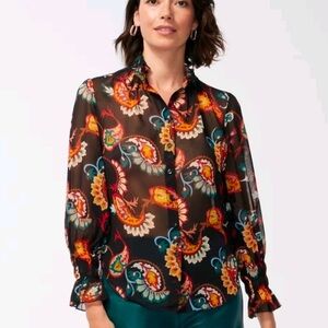 Chico's Vibrant Floral Sheer Blouse lightweight spring size 1 / 8